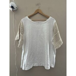 J Jill Womens Crochet Sleeve Top Size 2x NWT White Cottage Boho Coastal Beachy
